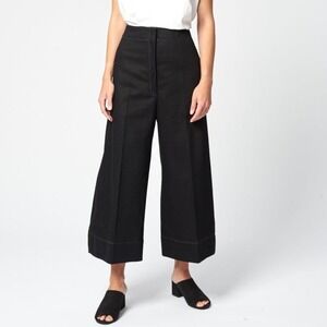 LEMAIRE Black Large Cropped Pants Wide Leg Denim Size 40